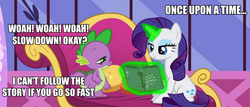 Size: 1173x500 | Tagged: safe, screencap, rarity, spike, g4, image macro, meme, stoner spike