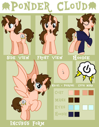 Size: 3143x4000 | Tagged: safe, artist:topas-art, oc, oc only, oc:ponder cloud, incubus, pony, unicorn, belly button, belly piercing, bellyring, clothes, commission, commissioner:navelcolt, cutie mark, goatee, hoodie, male, piercing, ponysona, reference sheet, solo, stallion