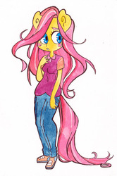Size: 465x700 | Tagged: safe, artist:trgreta, fluttershy, anthro, g4, ambiguous facial structure, female, solo, traditional art