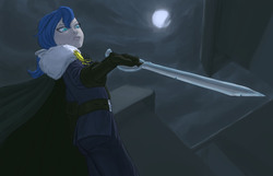 Size: 1350x868 | Tagged: safe, artist:carnifex, princess luna, human, g4, diplomat-verse, female, humanized, moon, solo, sword