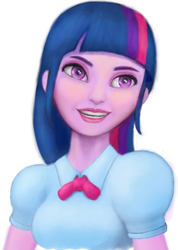 Size: 430x603 | Tagged: safe, artist:mentalmongloid, twilight sparkle, equestria girls, g4, bust, female, simple background, solo, uncanny valley, white background