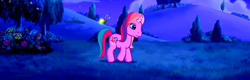 Size: 1495x480 | Tagged: safe, screencap, lily lightly, firefly (insect), a very pony place, come back lily lightly, g3, g3 panorama, night, panorama, walking