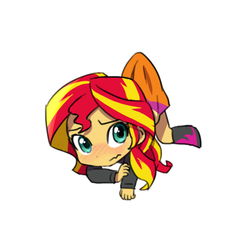 Size: 500x500 | Tagged: dead source, safe, artist:baekgup, sunset shimmer, equestria girls, g4, rainbow rocks, blushing, chibi, clothes, cute, female, looking at you, shimmerbetes, simple background, skirt, skirt lift, skirt pull, solo, wavy mouth, white background