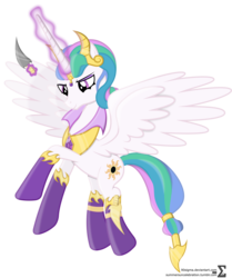 Size: 7810x9340 | Tagged: safe, artist:90sigma, idw, princess celestia, pony, g4, reflections, spoiler:comic, absurd resolution, evil celestia, evil counterpart, female, flying, idw showified, levitation, magic, mare, mirror universe, simple background, smiling, solo, spread wings, telekinesis, transparent background, vector