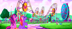 Size: 1190x480 | Tagged: safe, screencap, pinkie pie (g3), rainbow dash (g3), skywishes, twinkle twirl, dancing in the clouds, g3, ferris wheel, g3 panorama, kite, palindrome get, panorama, roller coaster