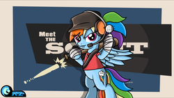 Size: 2048x1152 | Tagged: safe, artist:az-derped-unicorn, rainbow dash, g4, baseball bat, crossover, female, headset, meet the scout, scout (tf2), solo, team fortress 2, video game