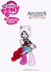 Size: 2432x3440 | Tagged: safe, artist:az-derped-unicorn, pinkie pie, g4, assassin, assassin's creed, clothes, crossover, edward kenway, female, high res, pirate, robe, solo, sword, video game, weapon