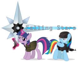 Size: 2716x2152 | Tagged: safe, artist:icaron, rainbow dash, twilight sparkle, g4, armor, battletech, cover, crossover, female, glowing horn, gun, helmet, high res, horn, m1911, mechwarrior, show accurate, simple background, transparent background, vector