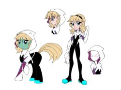 Size: 2847x2118 | Tagged: safe, artist:edcom02, artist:jmkplover, earth pony, human, pony, spiders and magic: rise of spider-mane, equestria girls, g4, clothes, crossover, equestria girls ponified, female, gwen stacy, high res, hoodie, male, marvel, ponified, simple background, solo, spider-gwen, spider-man, spider-woman, spiders and magic iv: the fall of spider-mane, transparent background