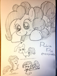 Size: 768x1024 | Tagged: safe, artist:remyroez, pinkie pie, g4, grayscale, monochrome, pointy ponies, recursion, traditional art