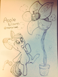 Size: 768x1024 | Tagged: safe, artist:remyroez, apple bloom, g4, female, flower, grayscale, monochrome, solo, traditional art