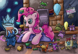 Size: 1909x1314 | Tagged: safe, artist:kannatc, pinkie pie, g4, crossover, muffin, party, spiral knights, video game
