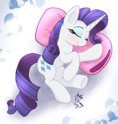 Size: 1140x1200 | Tagged: safe, artist:joakaha, rarity, g4, bed, eyes closed, female, pillow, sleeping, smiling, solo, underhoof