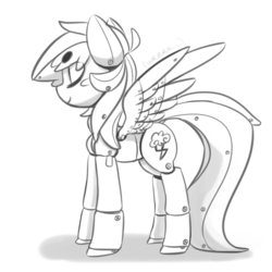 Size: 1200x1200 | Tagged: safe, artist:xieril, rainbow dash, android, gynoid, robot, g4, beanbrows, doll, eyes closed, female, grayscale, joint, monochrome, screw, solo, toy