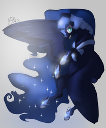 Size: 1024x1229 | Tagged: safe, artist:sofilut, nightmare moon, g4, female, flying, grin, solo