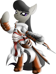 Size: 1314x1738 | Tagged: safe, artist:xeroseis, octavia melody, earth pony, pony, g4, armor, assassin's creed, bipedal, clothes, female, solo, weapon