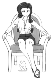 Size: 1328x1929 | Tagged: safe, artist:mykegreywolf, rarity, human, g4, chair, female, humanized, monochrome, sitting, solo