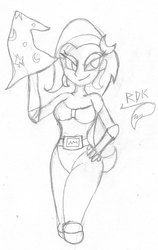 Size: 401x633 | Tagged: safe, artist:rdk, trixie, equestria girls, g4, female, monochrome, solo, traditional art, wrestling