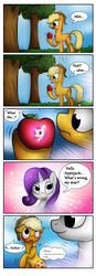 Size: 1024x2957 | Tagged: safe, artist:lupiarts, applejack, rarity, pony, g4, apple, blood, blushing, comic, female, lesbian, nosebleed, reflection, ship:rarijack, shipping