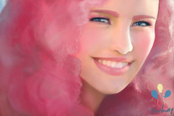 Size: 5400x3600 | Tagged: safe, artist:foxvanity, pinkie pie, human, g4, cotton candy, female, food, humanized, pink, realistic, solo