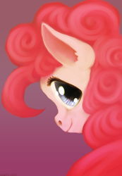 Size: 569x820 | Tagged: safe, artist:comickit, pinkie pie, earth pony, pony, g4, female, looking at you, looking back, looking back at you, portrait, smiling, solo