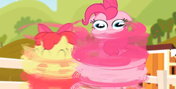 Size: 1920x966 | Tagged: safe, screencap, apple bloom, pinkie pie, g4, pinkie apple pie, great moments in animation, smear frame