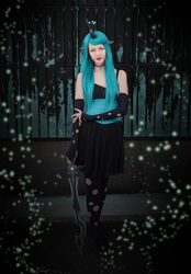 Size: 2815x4041 | Tagged: safe, artist:sewingintherain, queen chrysalis, human, g4, clothes, cosplay, costume, dress, irl, irl human, photo, solo, sword