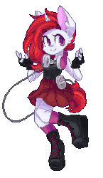 Size: 174x300 | Tagged: safe, artist:looji, oc, oc only, oc:red vinyl, unicorn, anthro, ambiguous facial structure, animated, blinking, clothes, cute, headphones, pixel art, simple background, skirt, transparent background