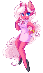 Size: 178x300 | Tagged: safe, artist:looji, oc, oc only, oc:charmant romantique, unicorn, anthro, ambiguous facial structure, animated, blinking, breasts, cleavage, cute, female, hips, long mane, pixel art, simple background, transparent background