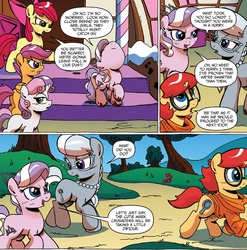 Size: 1399x1417 | Tagged: safe, idw, apple bloom, diamond tiara, prancy drew, scootaloo, silver spoon, sweetie belle, friends forever #16, g4, my little pony: friends forever, spoiler:comic, cutie mark crusaders