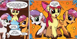 Size: 1397x711 | Tagged: safe, idw, apple bloom, pinkie pie, scootaloo, sweetie belle, friends forever #16, g4, my little pony: friends forever, spoiler:comic, cutie mark crusaders