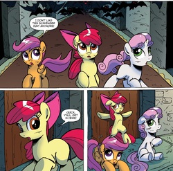 Size: 1399x1381 | Tagged: safe, idw, apple bloom, scootaloo, sweetie belle, friends forever #16, g4, my little pony: friends forever, spoiler:comic, castle of the royal pony sisters, cutie mark crusaders