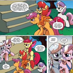 Size: 1399x1383 | Tagged: safe, idw, apple bloom, diamond tiara, prancy drew, scootaloo, silver spoon, sweetie belle, friends forever #16, g4, my little pony: friends forever, spoiler:comic, cutie mark crusaders