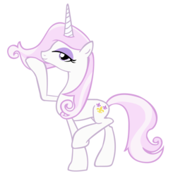 Size: 1500x1533 | Tagged: safe, artist:conor-figgy, fleur-de-lis, pony, unicorn, g4, bedroom eyes, concave belly, female, looking at you, mare, miss fleur is trying to seduce us, playing with hair, pose, raised leg, simple background, slender, smiling, solo, thin, transparent background