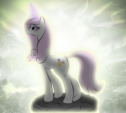 Size: 2527x2278 | Tagged: safe, artist:v-d-k, fleur-de-lis, g4, backlighting, butt, female, frown, high res, pedestal, plot, raised hoof, sad, solo