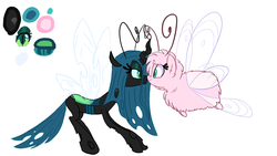 Size: 1280x720 | Tagged: safe, artist:jessy, queen chrysalis, oc, oc:fluffle puff, breezie, g4, boop, breeziefied, nose wrinkle, noseboop