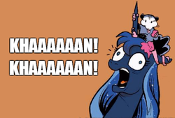 Size: 490x332 | Tagged: safe, idw, princess luna, tiberius, g4, micro-series #10, my little pony micro-series, exploitable meme, image macro, khan, meme, star trek