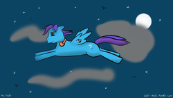 Size: 500x282 | Tagged: safe, artist:ask-tech, oc, oc only, unnamed oc, pegasus, pony, flying, headphones, moon, night, solo