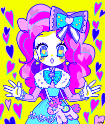 Size: 800x946 | Tagged: dead source, safe, artist:area, part of a set, pinkie pie, human, g4, female, heart, heart eyes, humanized, lolita fashion, pixiv, plushie, sweet lolita, wingding eyes