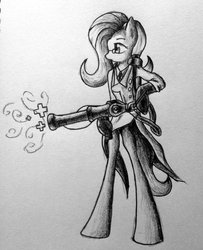 Size: 806x992 | Tagged: safe, artist:adetuddymax, fluttershy, anthro, g4, crossover, female, fluttermedic, medic, medic (tf2), monochrome, parody, solo, team fortress 2, traditional art