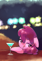 Size: 780x1125 | Tagged: safe, artist:30clock, berry punch, berryshine, g4, blushing, cocktail, drunk, female, licking, licking lips, solo, tongue out