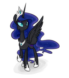 Size: 800x900 | Tagged: safe, artist:theluckyangel, nightmare moon, tumblr:ask queen moon, g4, female, raised hoof, simple background, solo, spread wings, transparent background