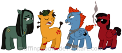 Size: 1000x441 | Tagged: safe, artist:muffinpoodle, mike thecoolperson, neil pye, pimple, ponified, rick, the young ones, vyvyan basterd