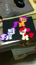 Size: 720x1280 | Tagged: safe, artist:2ju, apple bloom, scootaloo, sweetie belle, g4, cutie mark crusaders, perler beads