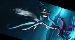 Size: 1280x698 | Tagged: dead source, safe, artist:auroriia, princess celestia, twilight sparkle, alicorn, pony, g4, magical mystery cure, ascension, boop, duo, female, mare, scene interpretation, twilight sparkle (alicorn)