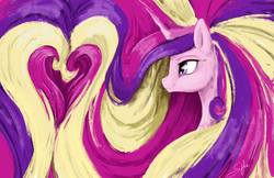 Size: 1200x776 | Tagged: safe, artist:silfoe, princess cadance, royal sketchbook, g4, female, fluffy, heart, profile, smiling, solo