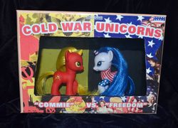 Size: 2106x1520 | Tagged: safe, artist:soulren, oc, oc only, oc:comunismo, oc:libertad, brushable, cold war, cold war unicorns, communism, customized toy, irl, must crush capitalism, photo, soviet union, toy, united states