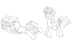 Size: 1400x800 | Tagged: safe, artist:datspaniard, trixie, twilight sparkle, alicorn, pony, unicorn, g4, diaper, diaper fetish, female, inconvenient trixie, mare, monochrome, non-baby in diaper, twilight sparkle (alicorn)