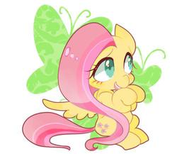 Size: 500x434 | Tagged: safe, artist:sibashen, fluttershy, g4, colored pupils, cute, cutie mark background, female, shyabetes, solo, spread wings