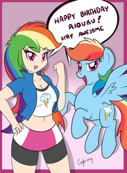 Size: 4885x6667 | Tagged: safe, artist:thebrokencog, rainbow dash, human, g4, absurd resolution, belly button, breasts, busty rainbow dash, cleavage, clothes, female, human ponidox, humanized, midriff, skirt